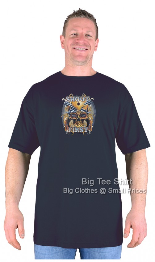Black Big Tee Shirt Pistols Skull T-Shirt