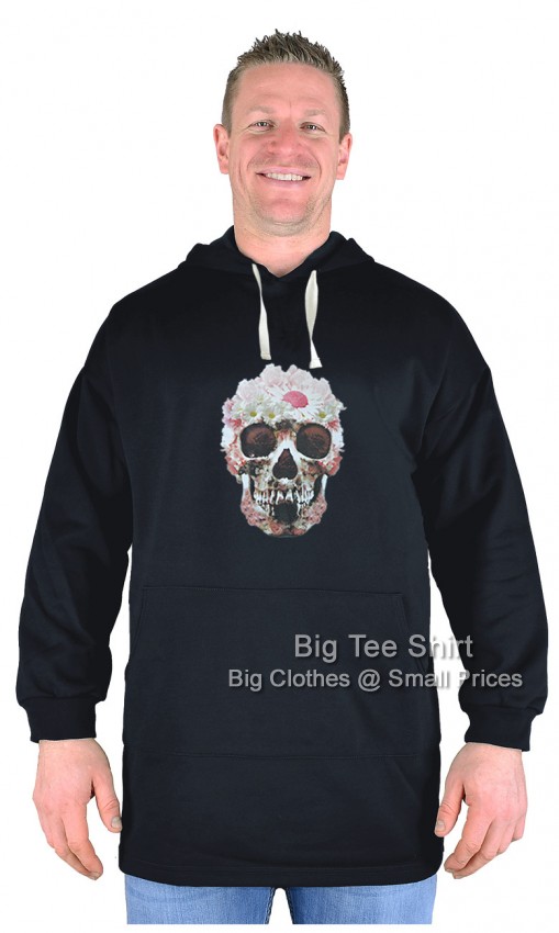 Black Big Tee Shirt Skull Floral Pullover Hoodie