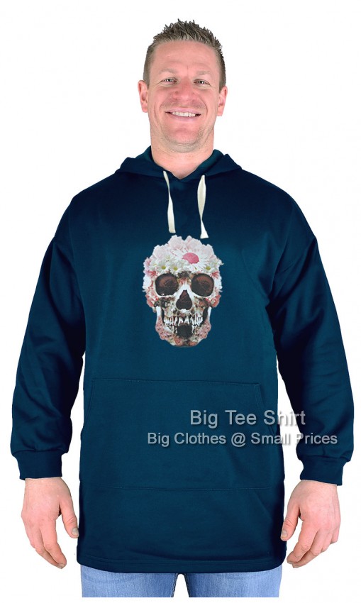 Navy Blue Big Tee Shirt Skull Floral Pullover Hoodie