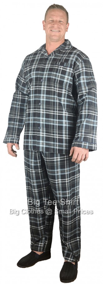 Navy Blue Grey Kings Club Wyman Long Full Cotton Pyjamas Set