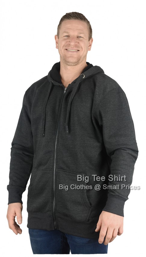 A man wearing a Charcoal Grey zip up hoodie.