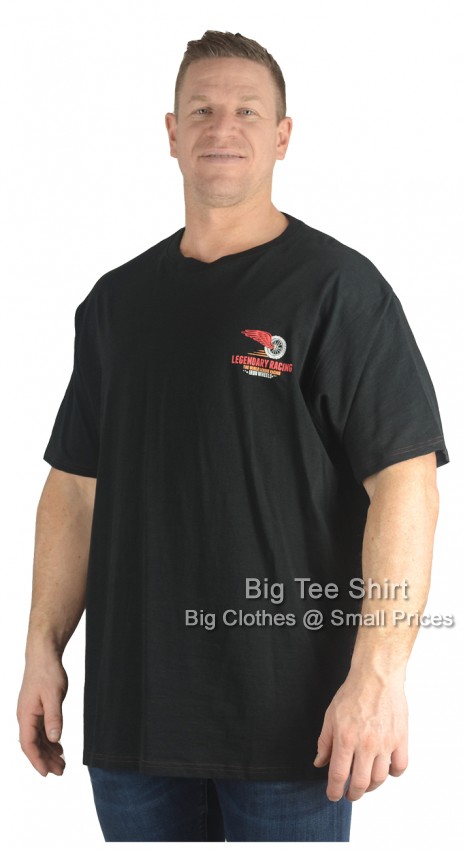 A man wearing a black muscle car themed t shirt.
