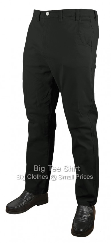 Black Kam Declan Chino Style 31 Inch Inside Leg Stretch Trousers 