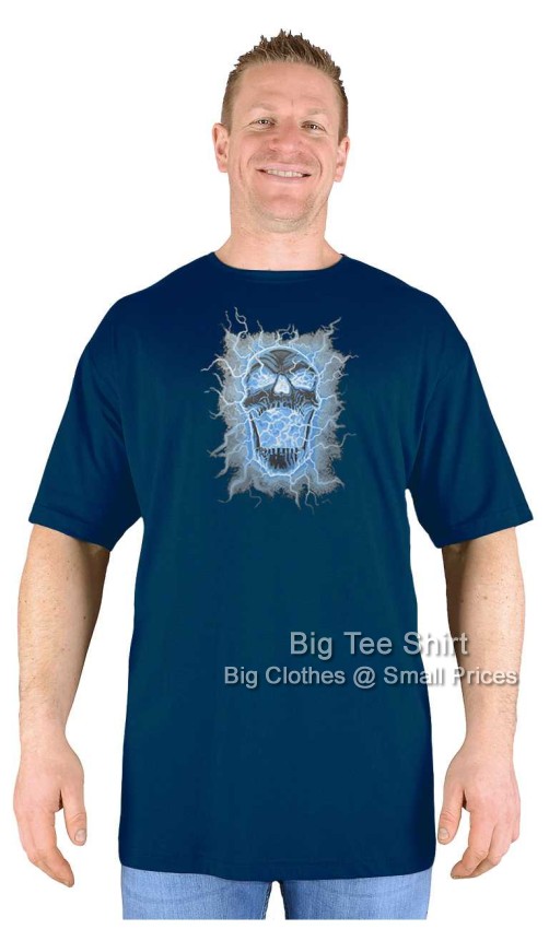 Navy Blue Big Tee Shirt Lightning Skull T-Shirt