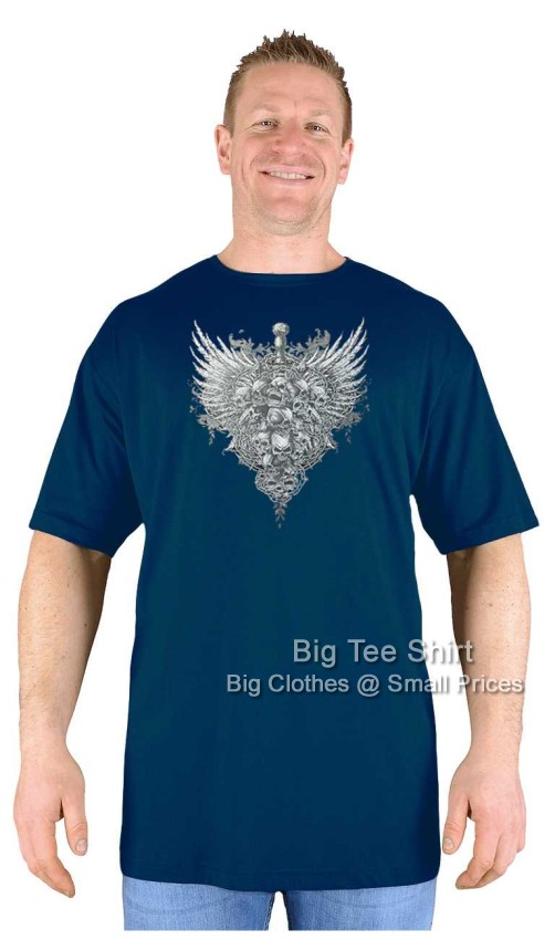 Navy Blue Big Tee Shirt Sword Skull T Shirt
