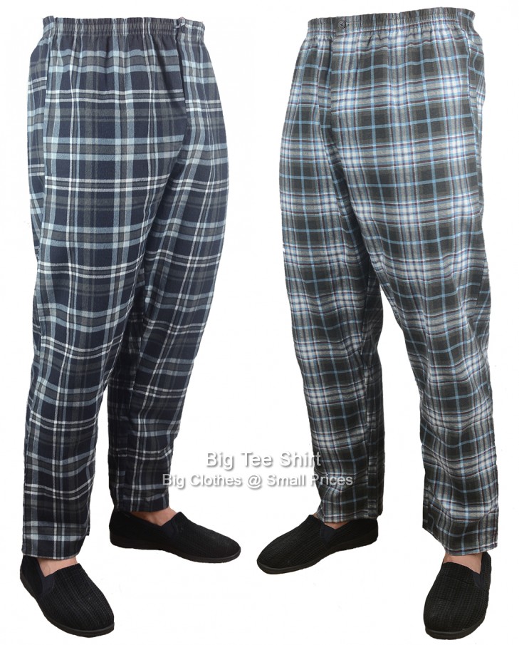 Black and Navy Check Kings Club Maston Twin Pack Cotton Flannel Plaid  Check Pyjamas Bottoms
