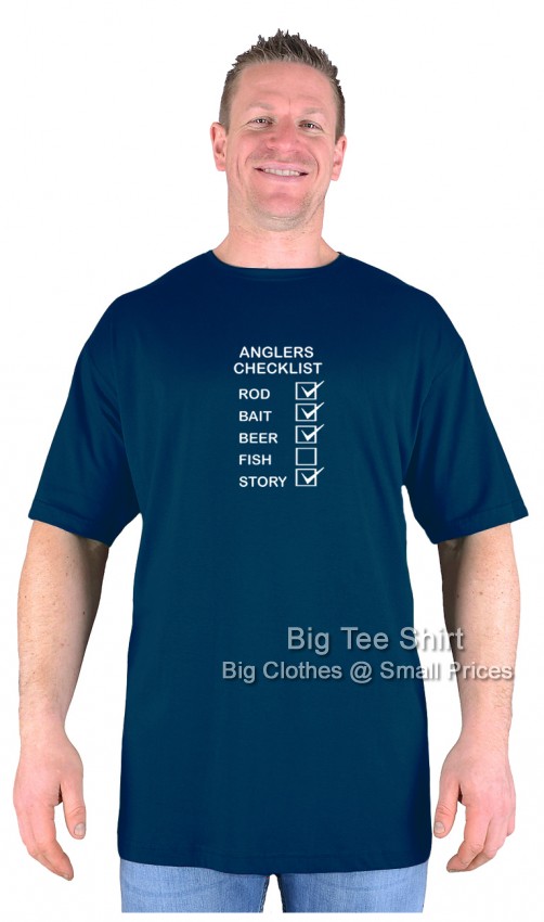 Navy Blue BTS Anglers Checklist EXTRA TALL T-Shirt Sizes 2XLT to 8XLT