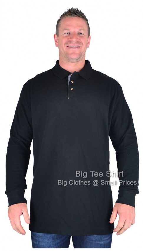 Black D555 Darvin Long Sleeve Cotton Polo Shirt