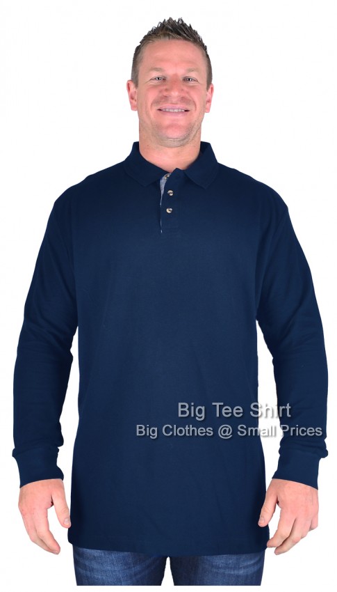 Navy Blue D555 Darvin Long Sleeve Cotton Polo Shirt