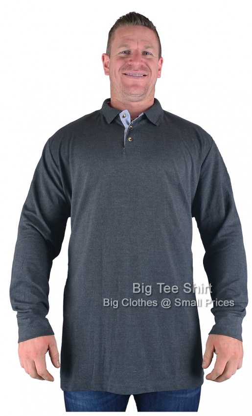 Charcoal D555 Darvin Long Sleeve Cotton Polo Shirt