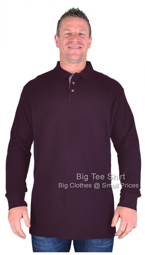 Wine D555 Darvin Long Sleeve Cotton Polo Shirt