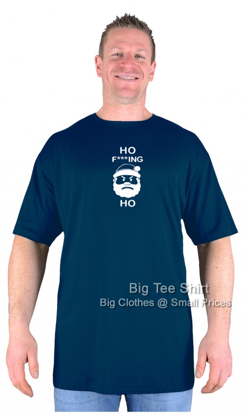 Navy Blue Big Tee Shirt HO HO Rude Christmas T-Shirt 