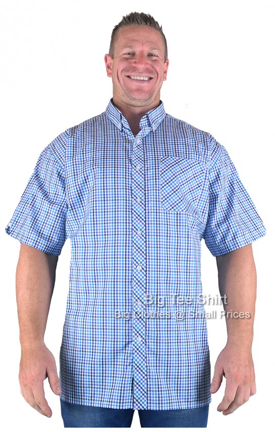 Navy Blue Turquoise Espionage Jacob Short Sleeve Check Shirt