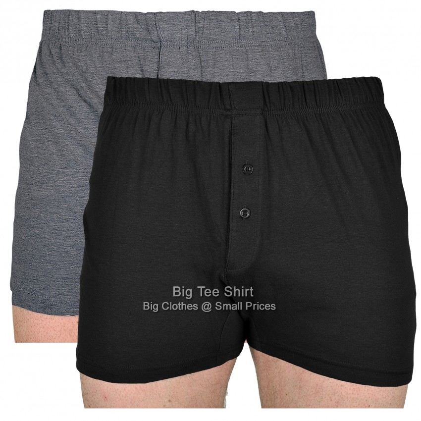 Black and Charcoal Grey Cotton Valley Neddy Jersey Style Boxer Shorts Twin Pack