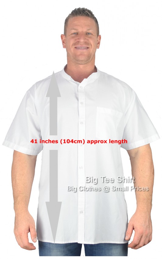 White BTS Elan Extra Tall Long Grandad Short Sleeve Shirt - EOL