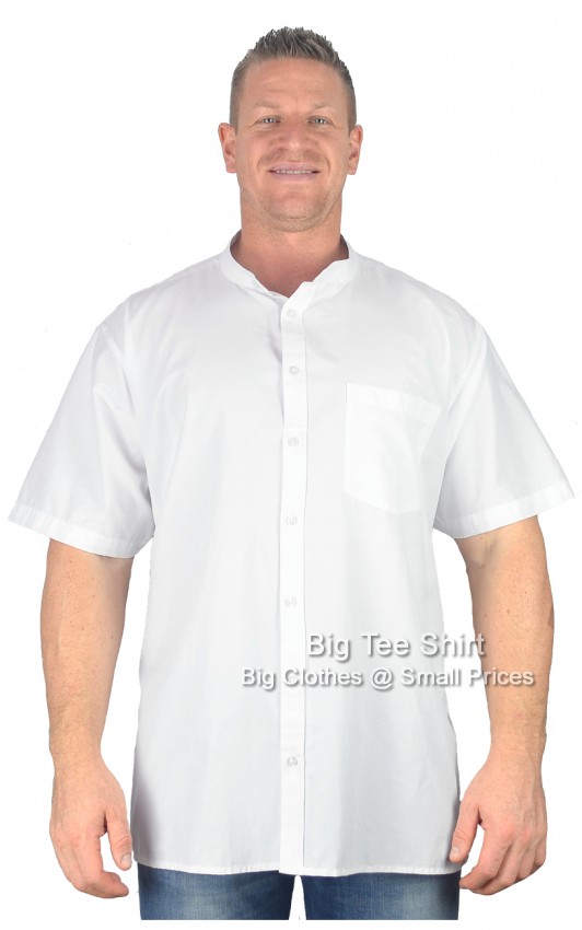 White Big Tee Shirt Buzz Grandad Style Short Sleeve Shirt