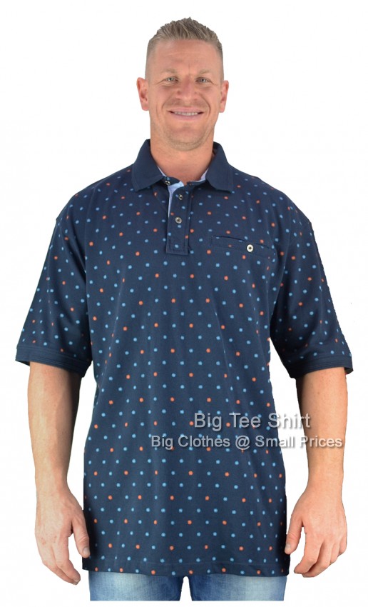 Navy Blue Kam Biggs Dobby Print Polo Shirt