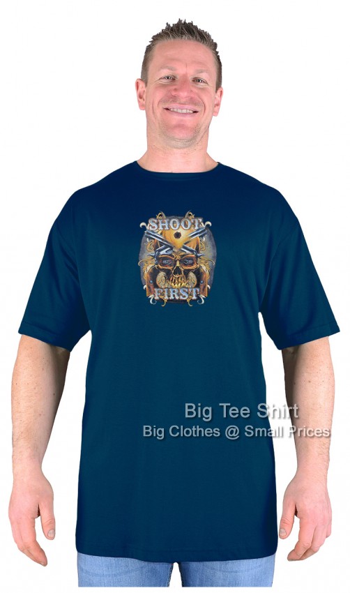 Navy Blue Big Tee Shirt Pistols Skull T-Shirt