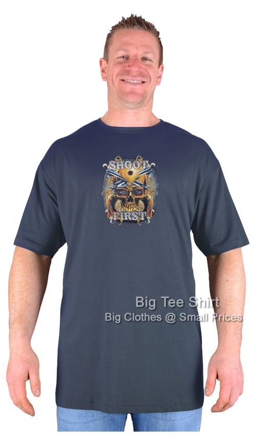 Charcoal Big Tee Shirt Pistols Skull T-Shirt