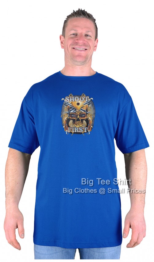 Royal Blue Big Tee Shirt Pistols Skull T-Shirt