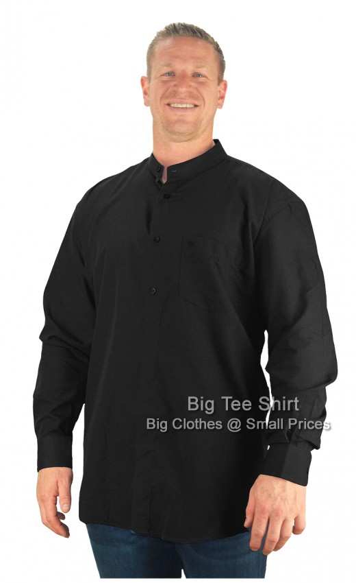 Black Cotton Valley Soni Long Sleeve Grandad Shirt - EOL