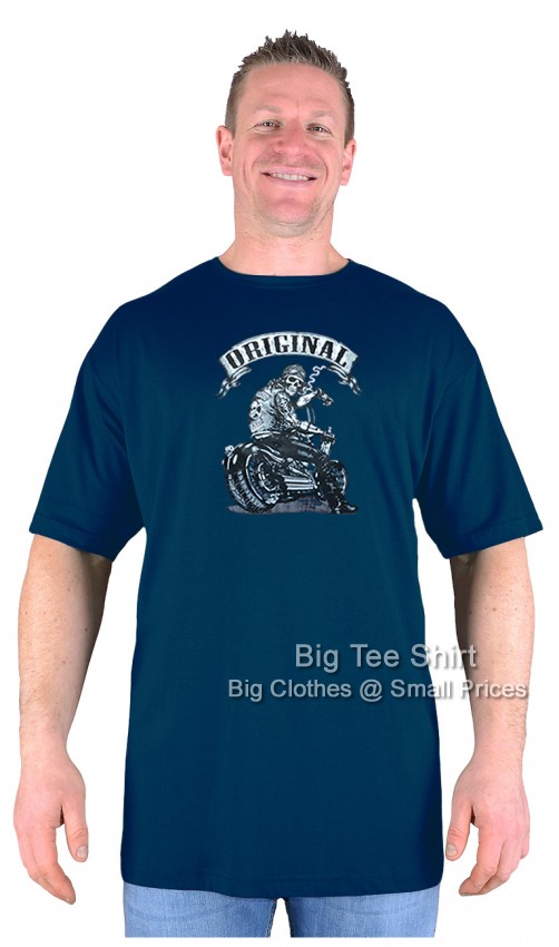 Navy Blue Big Tee Shirt Death Stare Biker T-Shirt