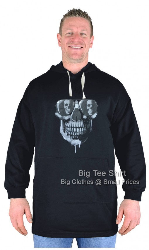 Black Big Tee Shirt Mirrored Skull Pullover Hoodie