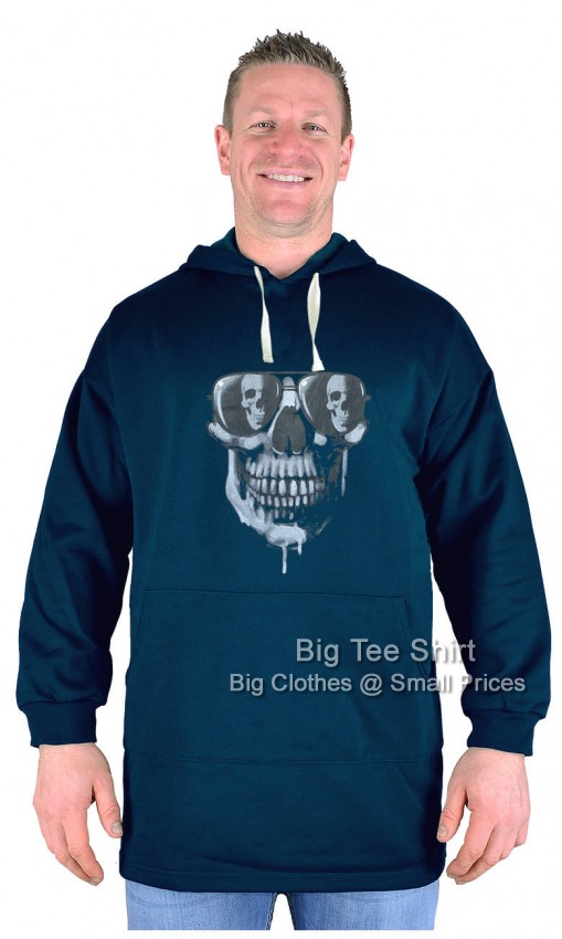 Navy Blue Big Tee Shirt Mirrored Skull Pullover Hoodie