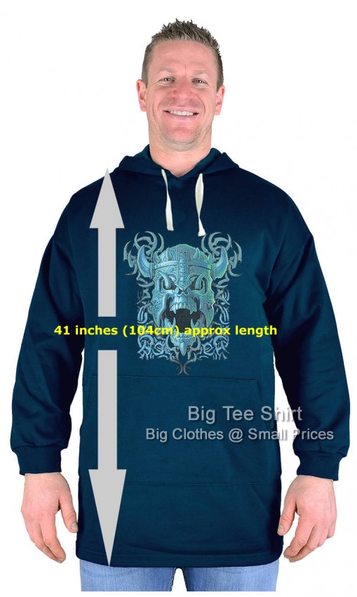 Navy Blue Big Tee Shirt Battle Skull Extra Tall Pullover Hoodie