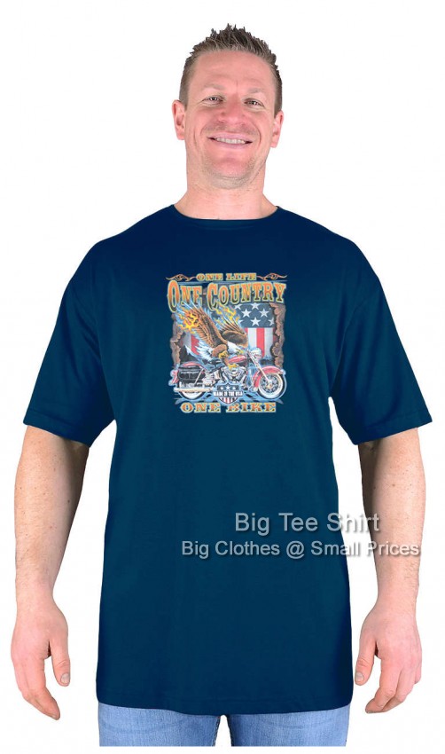 Navy Blue Big Tee Shirt One Country Biker T-Shirt