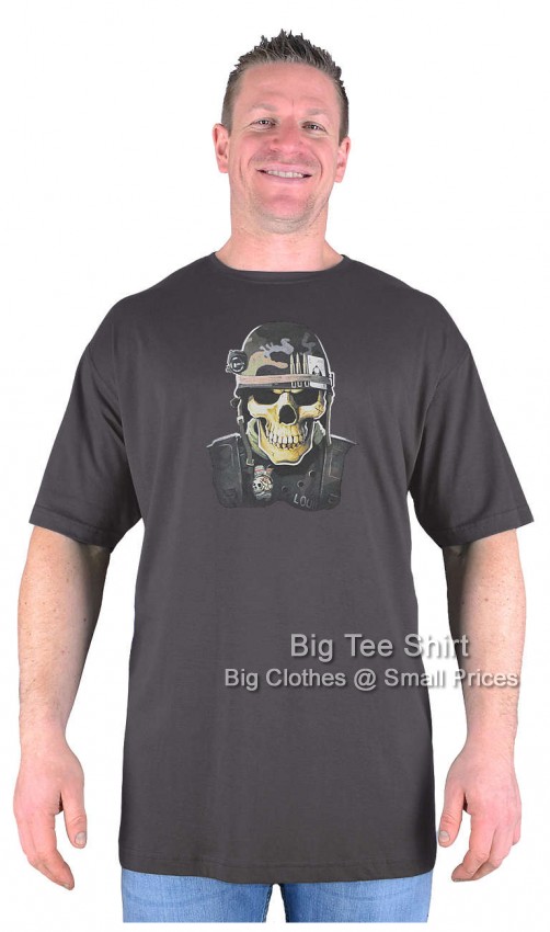 Charcoal Grey Big Tee Shirt Combat Skull T-Shirt
