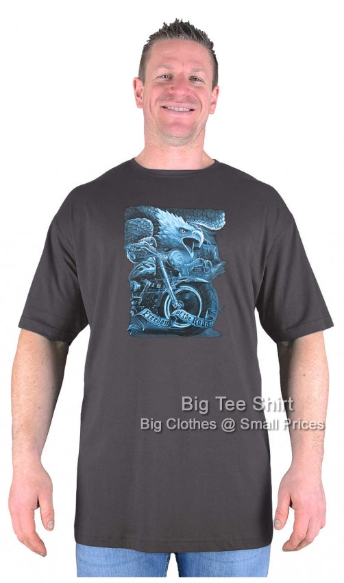 Charcoal Grey Big Tee Shirt Born Free Biker T-Shirt