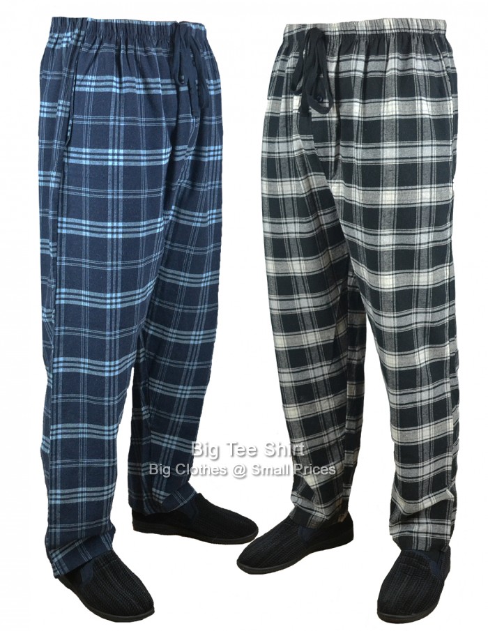 Black and Navy Blue Check Bains and Scott Jerry TWIN PACK Pyjama Bottoms