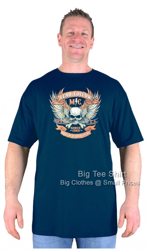 Navy Blue Big Tee Shirt MC Club Biker T-Shirt