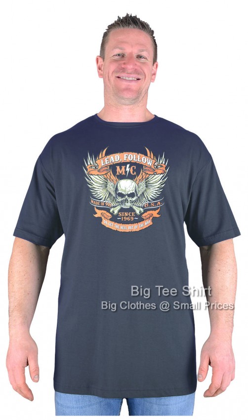 Charcoal Grey Big Tee Shirt MC Club Biker T-Shirt
