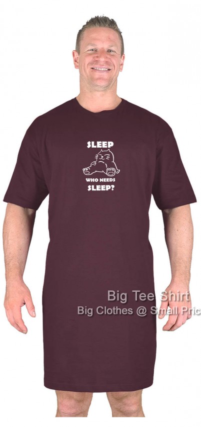 Burgundy Big Tee Shirt Who Needs Sleep Nightshirt