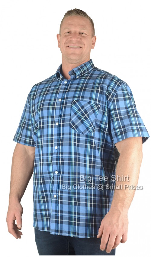 Denim Blue Kam Pintegra Short Sleeve Check Shirt