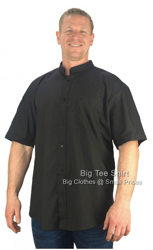 Black Cotton Valley Davis Short Sleeve Grandad Shirt