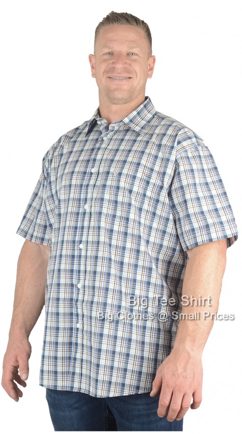 Navy Blue Brown Cotton Valley Doalbie Short Sleeve Shirt