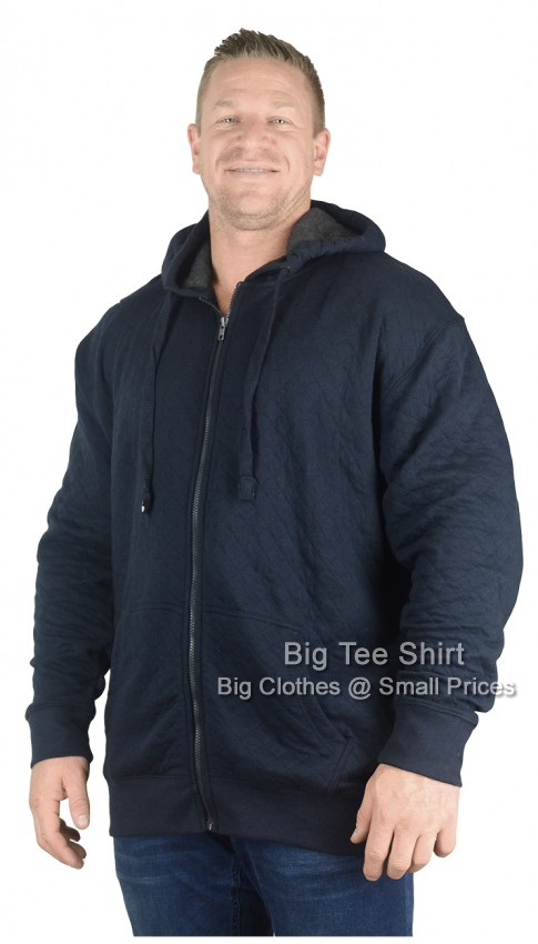 Navy Blue Kam Deylon Quilt Effect Zip Up Hoodie
