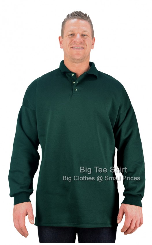 Bottle Green Big Tee Shirt Placket Sweatshirt
