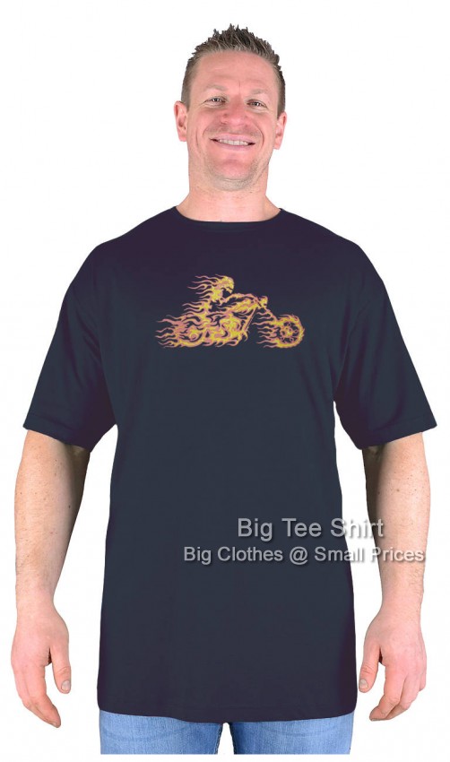 Black- Fire Biker Big Tee Shirt Extremely Long Tall Biker T-Shirts
