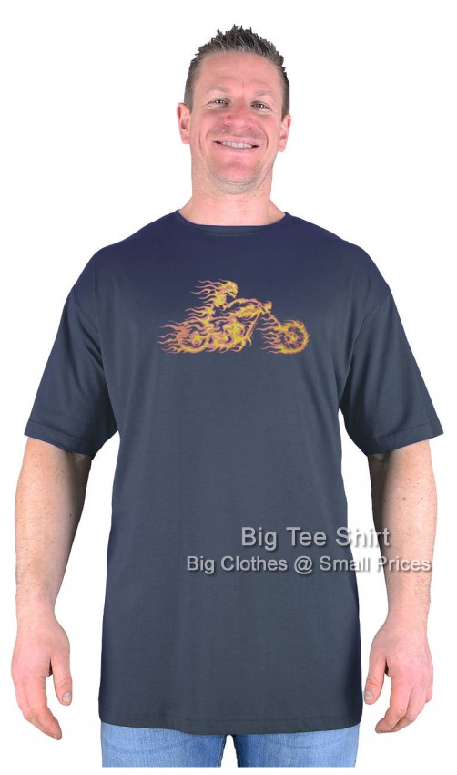 Charcoal Grey - Fire Biker Big Tee Shirt Extremely Long Tall Biker T-Shirts
