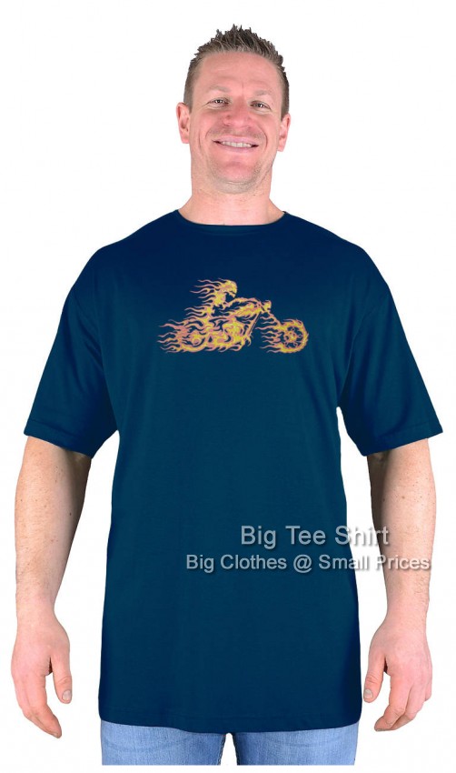 Navy Blue - Fire Biker Big Tee Shirt Extremely Long Tall Biker T-Shirts