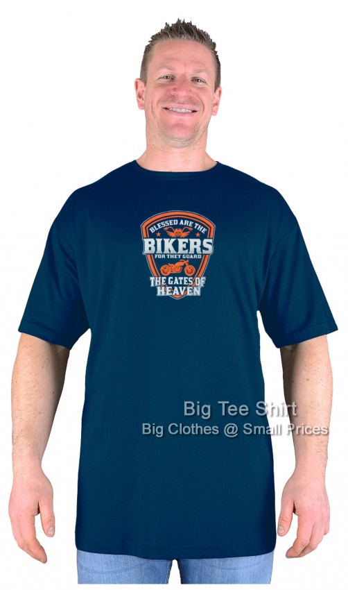 Navy Blue Big Tee Shirt Biker Heaven EXTRA LONG TALL T Shirt