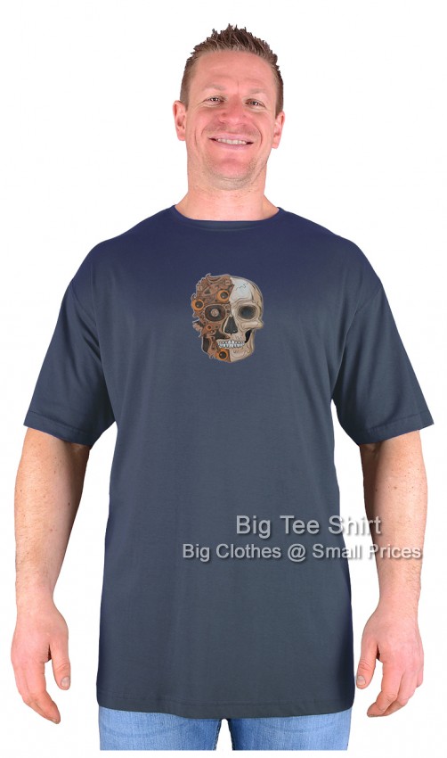 Charcoal Grey Big Tee Shirt Cyborg Skull T-Shirt