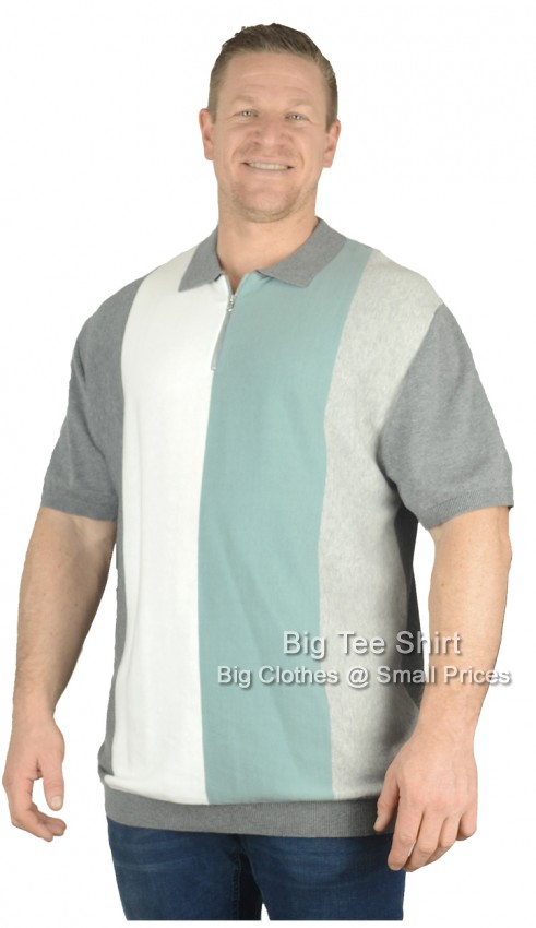 Beige Grey Blue Espionage Ricca Knitted Polo Shirt  - EOL