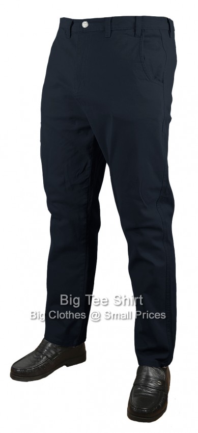 Navy Blue Kam Declan Chino Style 29 Inch Inside Leg Stretch Trousers 