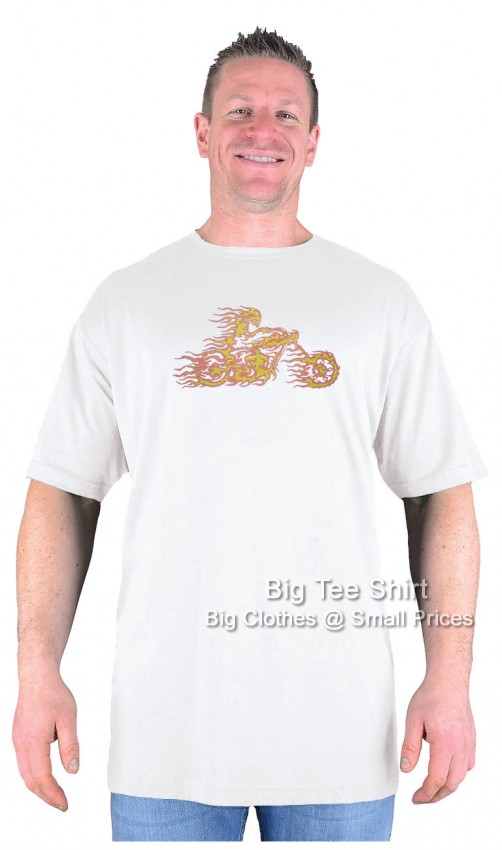White Big Tee Shirt Fire Biker T-Shirt
