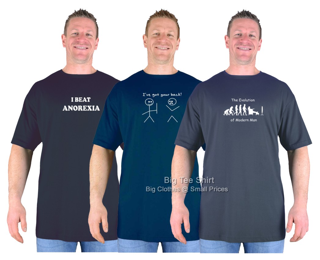 Black Charcoal Grey Navy Blue Big Tee Shirt Value Triple Pack T-Shirts